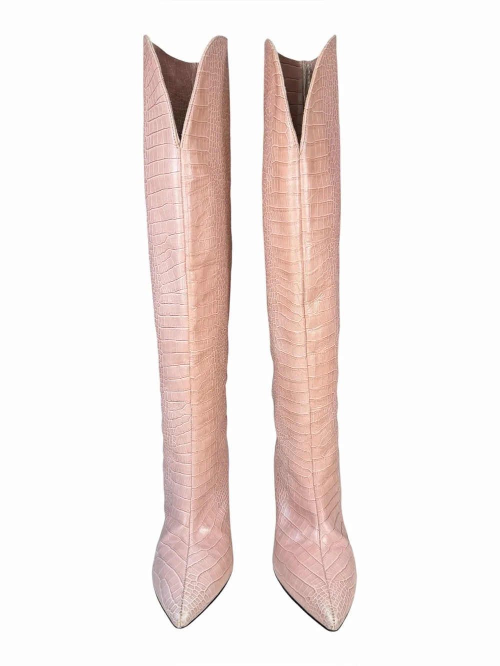 Paris Texas Women’s Tall Pink Croc-Embossed Pointed-Toe Boots